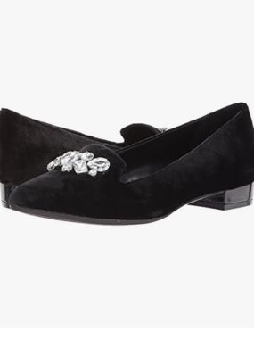 Women's Black Velvet Jeweled Loafers Anne Klein Kamy